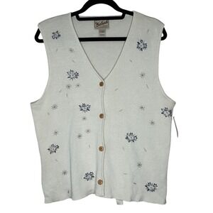 Woolrich‎ NWT VTG Women's XL Sleeveless Floral Embroidered Knit Cardigan Vest
